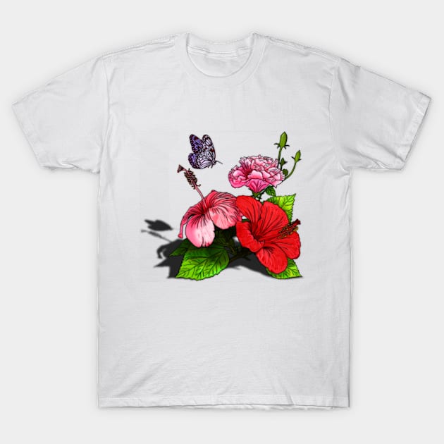 Hibiscus Bouquet Bright Colours T-Shirt by WhiteWaveDesigns